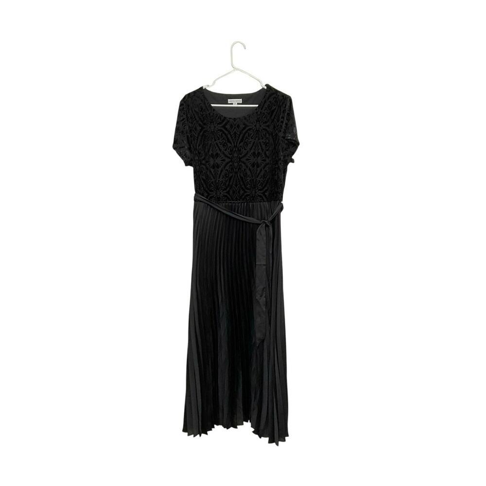 Sandra Darren Velvet Pleated Maxi Dress Short Sleeve Tie Waist Size 16 X-Large